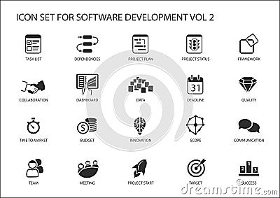 Software development icon set. Vector symbols to be used for Software development and information technology Vector Illustration