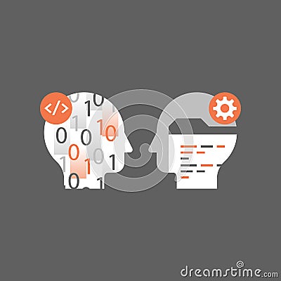Software development, learn coding, programming language, technology and innovation, falling numbers Vector Illustration