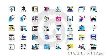 Software development line icons. Program coding, application architecture, front-end and back-end development Vector Illustration