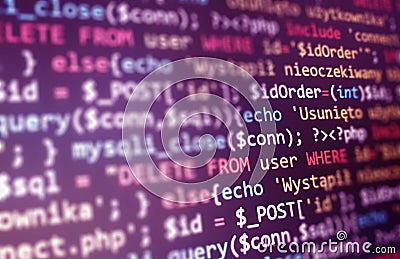 Software development monitor screen background. Developer display with source code. Programming concept Editorial Stock Photo