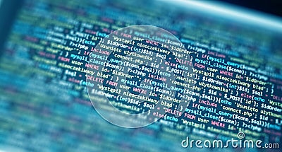 Software development monitor screen background. Developer display with source code. Programming concept Editorial Stock Photo
