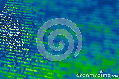 Software development pattern. Programmer monitor with php language code. Closeup tablet screen technology background Stock Photo