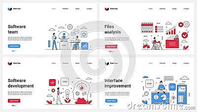 Software development and program interface improvement, file analysis of tiny coders Vector Illustration