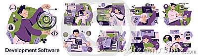 Software development, programmers coding vector Vector Illustration