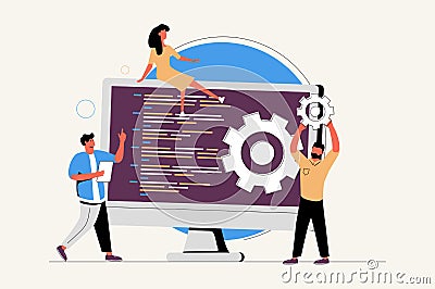 Software development team website UI kit. Remote teamwork, digital team on demand, professional, certified software Stock Photo