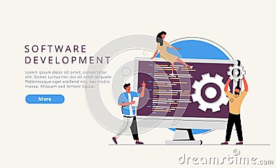 Software development team website UI kit. Remote teamwork, digital team on demand, professional, certified software Stock Photo