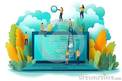 Software Development Team Working On A Laptop Programming And Cloud Computing Stock Photo