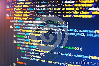 Website programming code. Desktop PC monitor Stock Photo