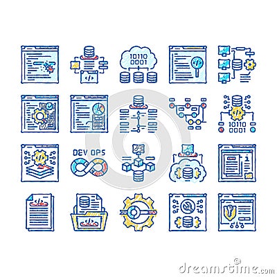 software engineer computer code icons hand drawn Vector Illustration