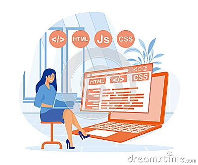 Software engineer concept. Web design and development, programmer and coding website or app. . Vector Illustration