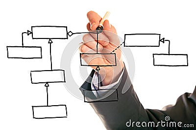 Software Engineer Drawing A Uml Class Diagram Stock Photo