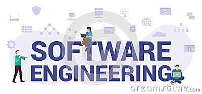 Software engineering concept with modern big text or word and people with icon related modern flat style Vector Illustration