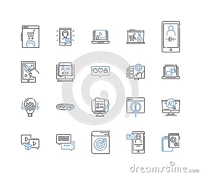Software engineering line icons collection. Code, Debugging, Testing, Algorithms, Design, Automation, Optimization Vector Illustration
