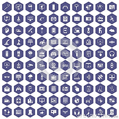 100 software icons hexagon purple Vector Illustration