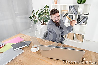 Software license agreement. Slow internet connection. Outdated software. Computer lag. Lagging system. Hate office Stock Photo