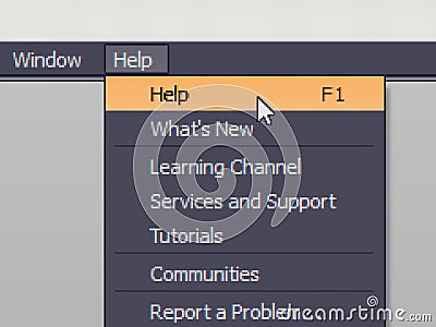 Software menu item with help f1 command Stock Photo