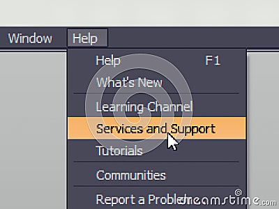 Software menu item with support service command Stock Photo