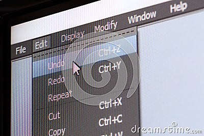 Software menu with undo command Stock Photo
