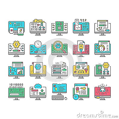 Software Program Development Icons Set Vector . Vector Illustration