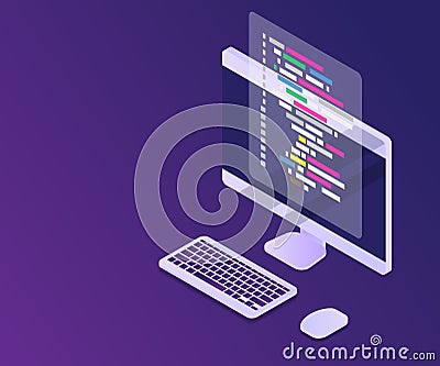 software programming coding concept, code with computer mornitor Vector Illustration