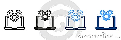 Software Service Symbol Collection. Settings and Configuration of Laptop Pictogram. Technical Support Sign. Computer Vector Illustration