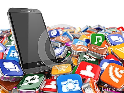 Software. Smartphone or mobile phone app icons background. Stock Photo