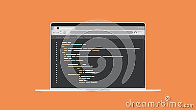 Software source programming code on laptop screen developing coding concept horizontal Vector Illustration