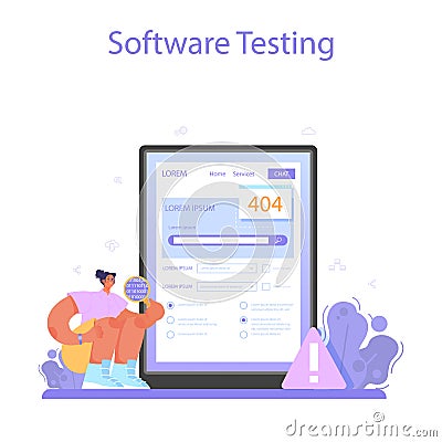 Software tester online service or platform. Application or website Vector Illustration