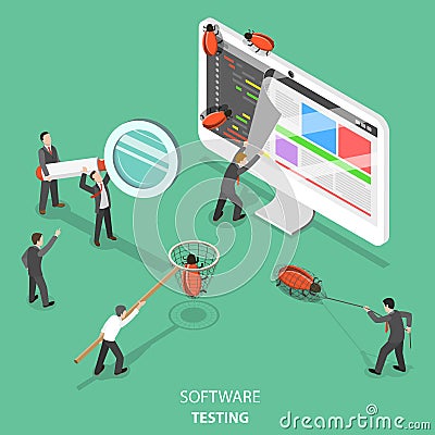 Software testing flat isometric vector concept. Vector Illustration