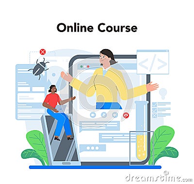 Software testing online service or platform. Application or website Vector Illustration