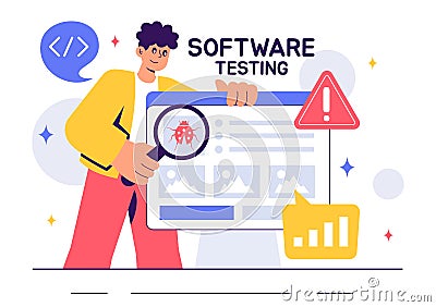 Software Testing Vector Illustration featuring Application Engineering, Debugging Processes, Development Workflow, Programming, Vector Illustration