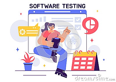 Software Testing Vector Illustration featuring Application Engineering, Debugging Processes, Development Workflow, Programming, Vector Illustration