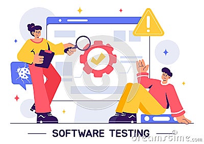 Software Testing Vector Illustration featuring Application Engineering, Debugging Processes, Development Workflow, Programming, Vector Illustration