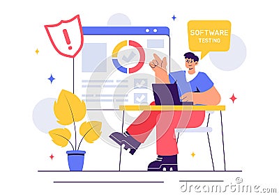 Software Testing Vector Illustration featuring Application Engineering, Debugging Processes, Development Workflow, Programming, Vector Illustration