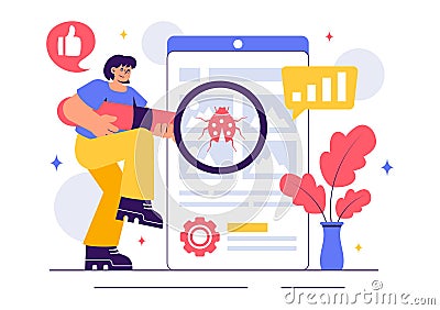 Software Testing Vector Illustration featuring Application Engineering, Debugging Processes, Development Workflow, Programming, Vector Illustration