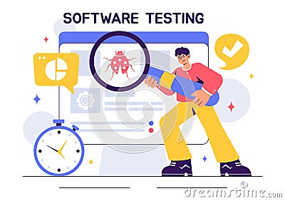 Software Testing Vector Illustration featuring Application Engineering, Debugging Processes, Development Workflow, Programming, Vector Illustration