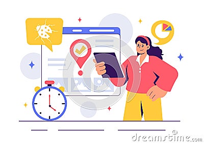 Software Testing Vector Illustration featuring Application Engineering, Debugging Processes, Development Workflow, Programming, Vector Illustration