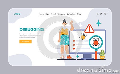 Software testing web banner or landing page. Code testing Vector Illustration