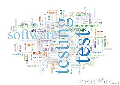 Software testing word cloud random in the blues Stock Photo