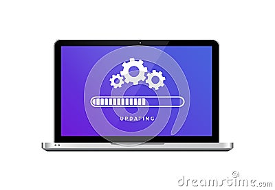 Software update laptop computer upgrade. Load software update system concept hardware Vector Illustration