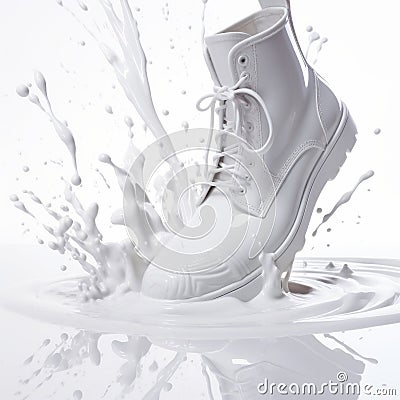 Soggy White Boots Jumping Into A Splash Of Milk Cartoon Illustration