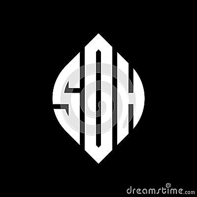 SOH circle letter logo design with circle and ellipse shape. SOH ellipse letters with typographic style. The three initials form a Vector Illustration