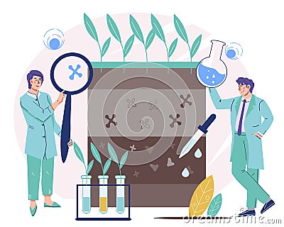 Soil analysis and land pollution control with agronomy and ecology specialists, vector Vector Illustration