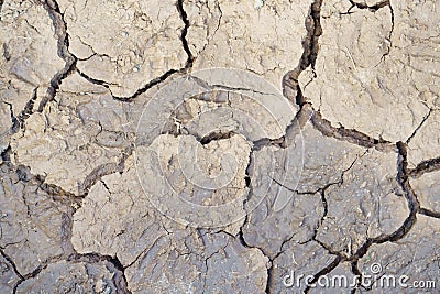 The soil cracked due to dryness. Creative cracks in the ground. Stock Photo
