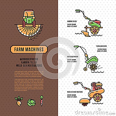 Soil cultivation tillage Agriculture machinery brochure Vector Illustration