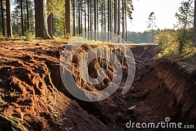 soil erosion control measures in a recovering forest area Stock Photo