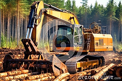 Soil Erosion. Logging equipment accelerates soil erosion, compromising fertility and agricultural productivity Stock Photo