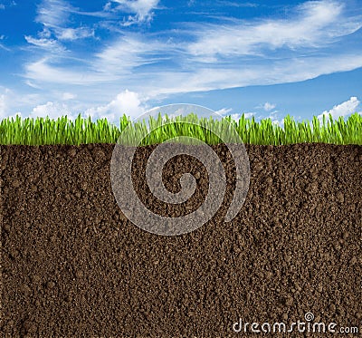 Soil, grass and sky background Stock Photo