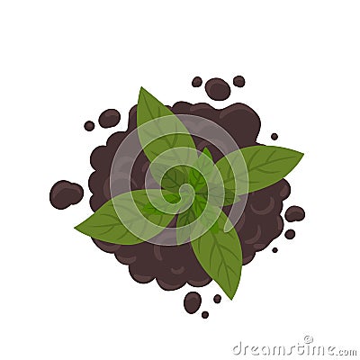 Soil for growing and plant sprout germinate seedlings. On the pile of soil ground. Top view. Vector illustration. Vector Illustration