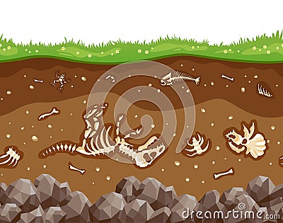 Soil layers with bones Vector Illustration